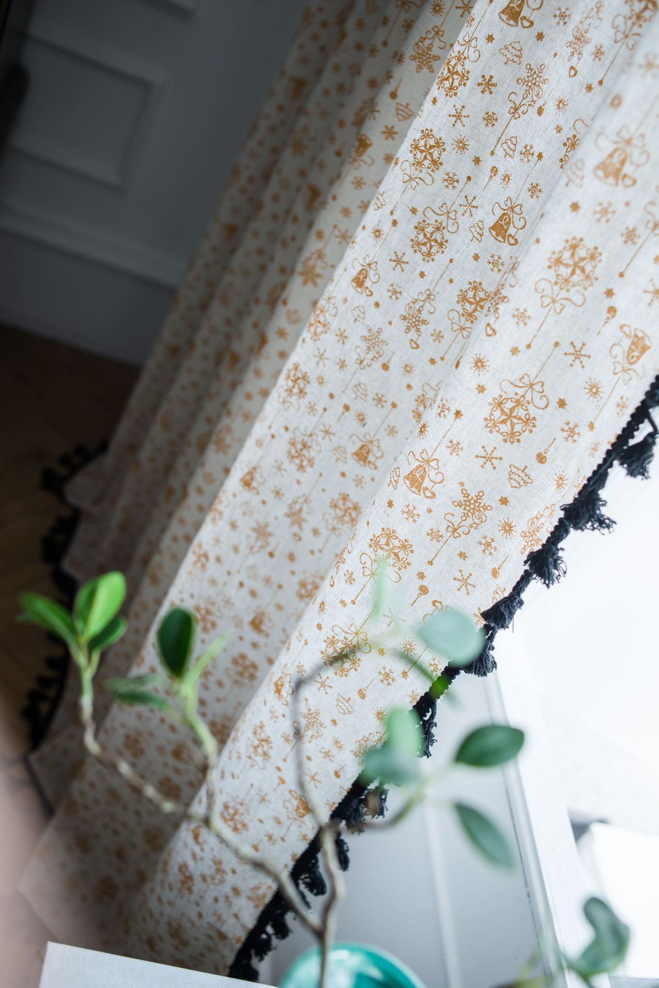 Luxe Witte Kerst Gordijnen Amerikaanse Katoen-Linnen Bronzing Chimes Gordijn Semi-Shading Erker Decoratie Woonkamer