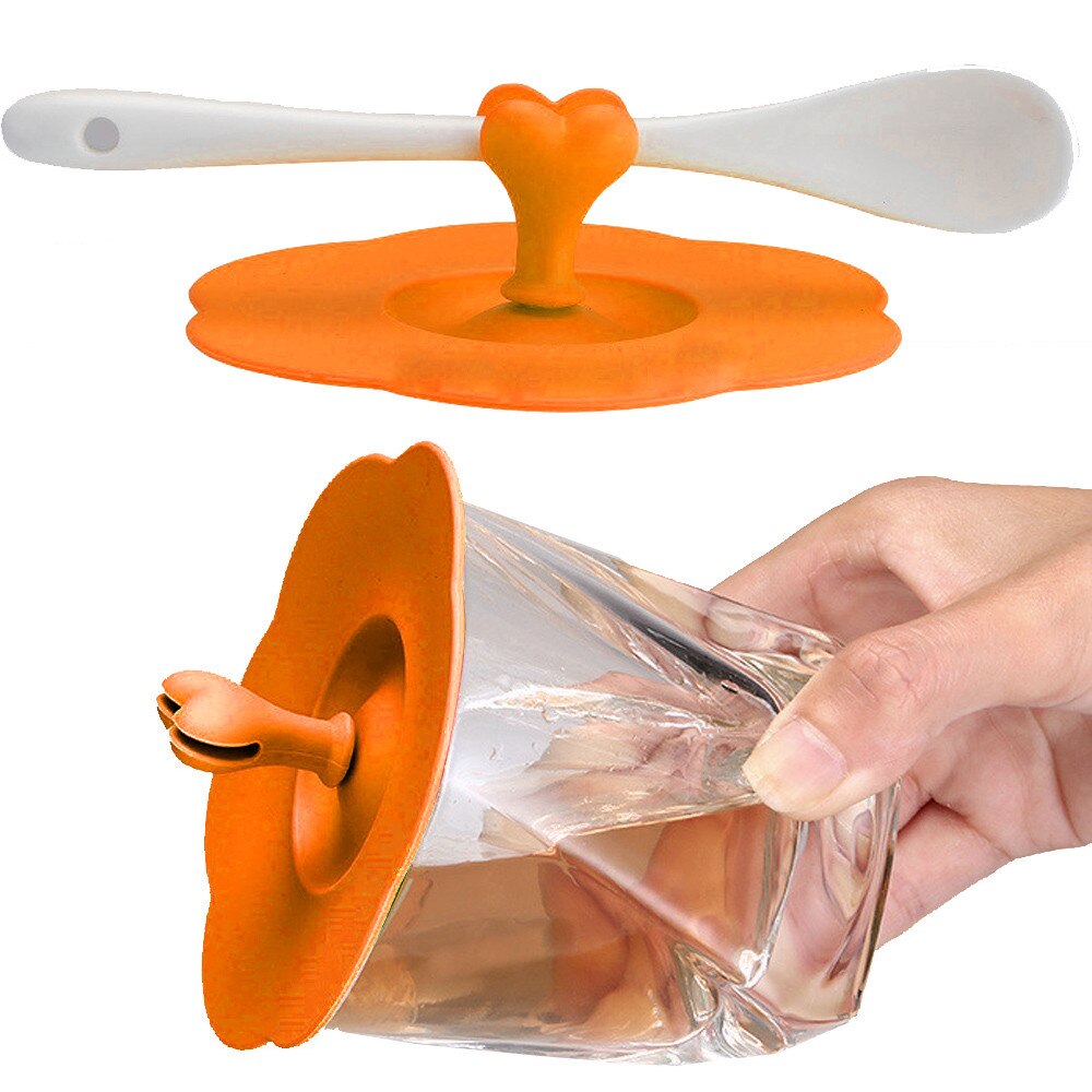 Tasse de café en Silicone | Cœur, tasse à café, couvercle d'aspiration, couvercle de tasse hermétique: Orange 