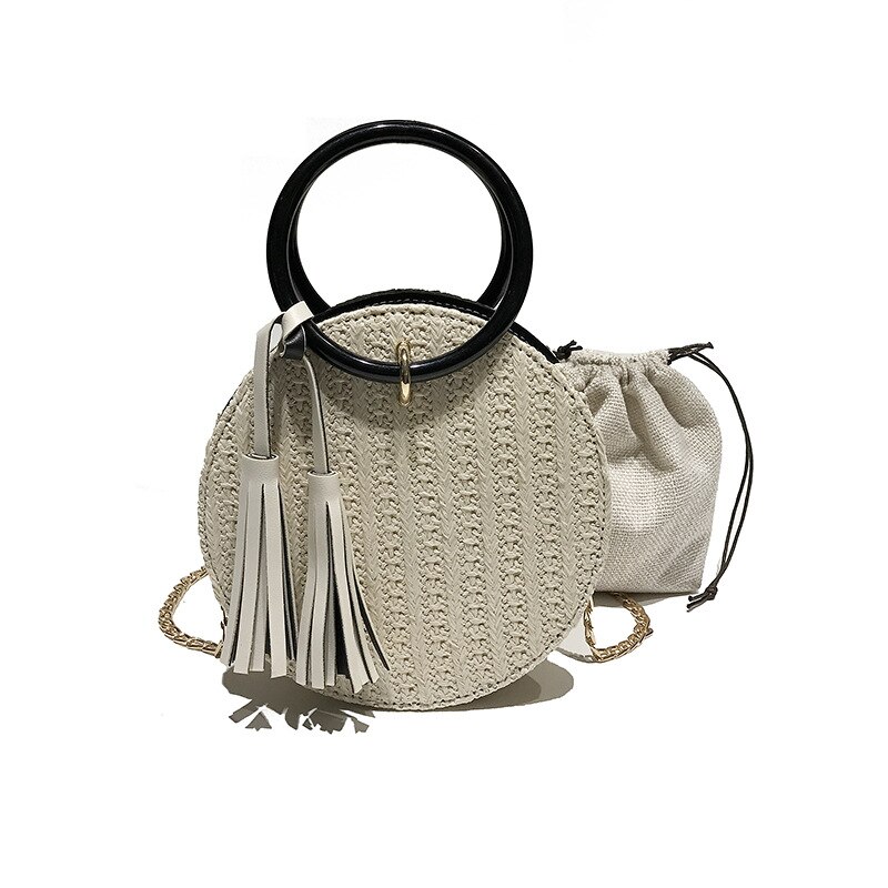 3 kleuren Wit Zak Doos Zomer Rotan Zwart Handgemaakte Tassen Geweven Bolsos Messenger Circulaire Breien Stro Tassen Crossbody Handtas: Beige