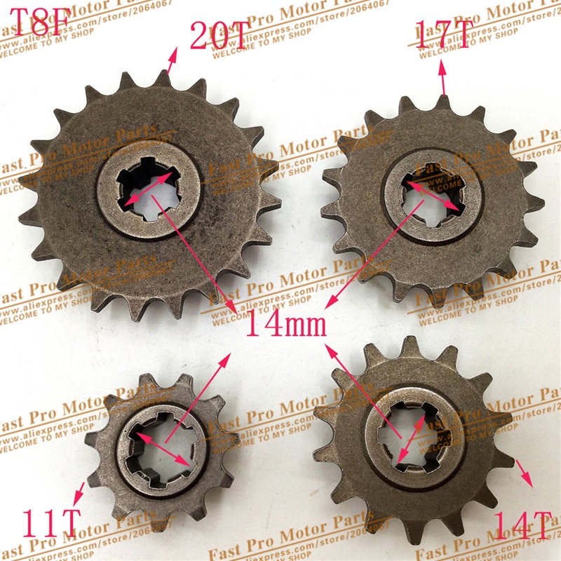 T8F 11 14 17 20 T Tand Koppeling Versnellingsbak Front Pinion Sprocket voor 47cc 49cc 2 Takt ATV Quad Dirt Pocket Mini Motor Bike