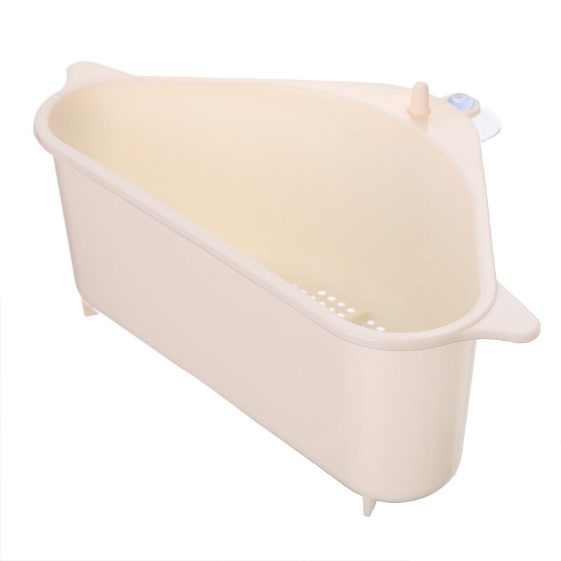 Multifunktionel hjørnevask afløbsstativ hylde sugekop vask afløbskurv skål svampholder køkken badeværelse opbevaringsholder: Hvid