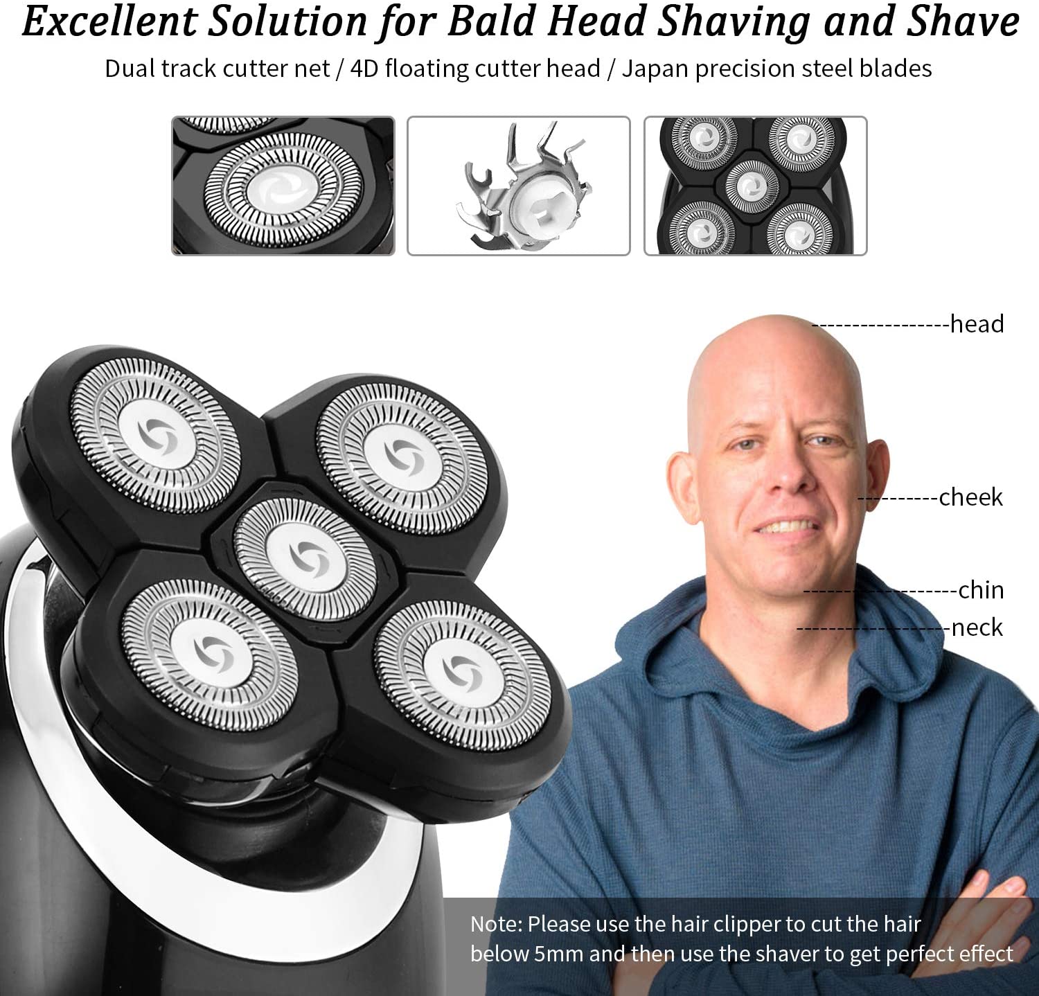 Rasoir électrique pour hommes, rasoir pour tête chauve, LED affichage, tondeuse du nez, tondeuse à barbe poils, brosse de nettoyage du visage, Rechargeable via USB