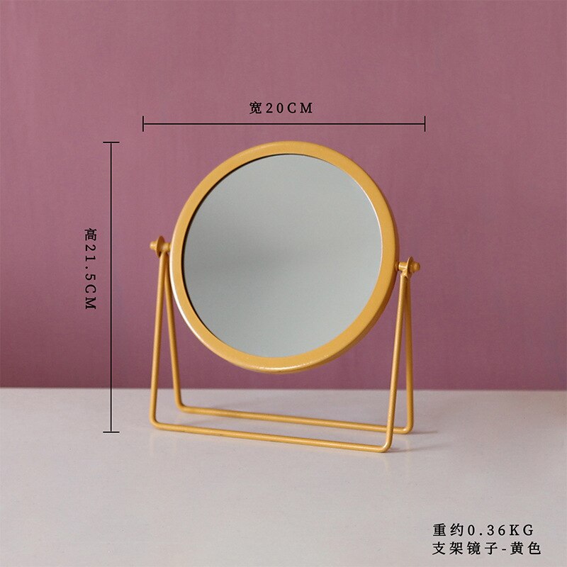 HD Black Edge Bracket Makeup Mirror 360 Degree Rotating Portable Simple Desktop Cosmetic Mirror Metal Vanity Mirror Make Up Tool: B-gold