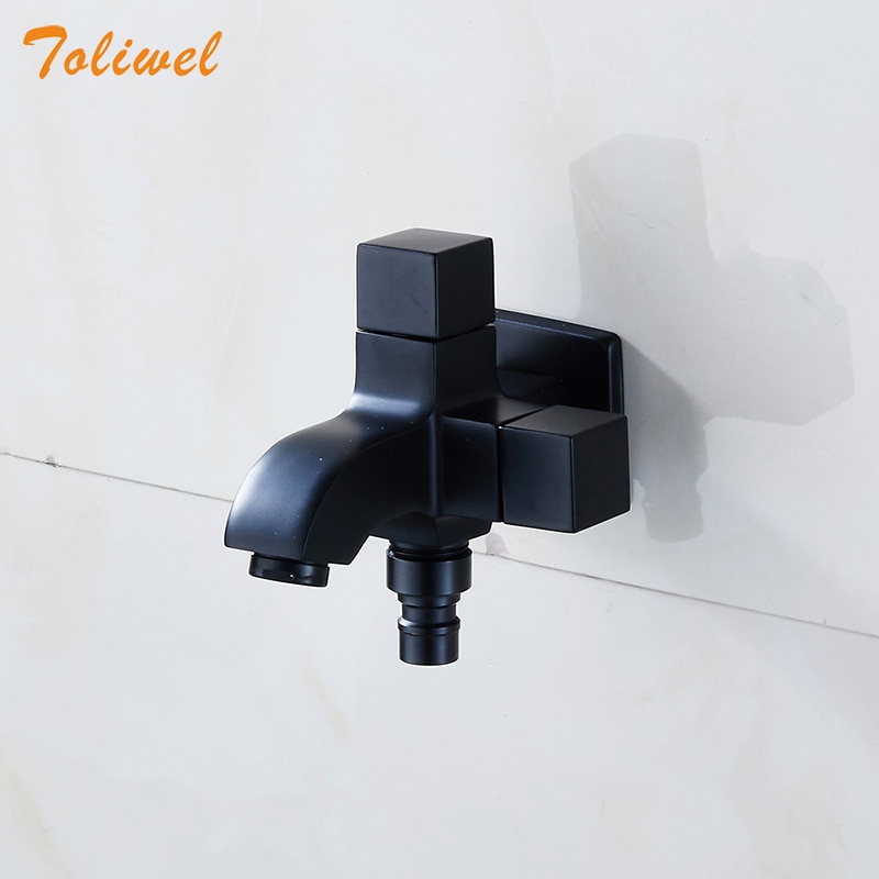Dual Handle Switch Double Spout Outlet Washing Machine Faucet Brass Hose Faucet Outdoor Garden Cold Water Tap Chrome Gold Black