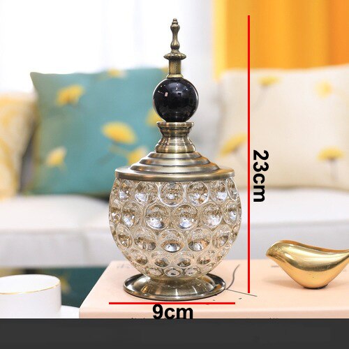 European Metal Glass Small Storage Tank Small Ornaments with Lid Art Crafts Living Room Office Flower Crystal Candy Storage Jar: F