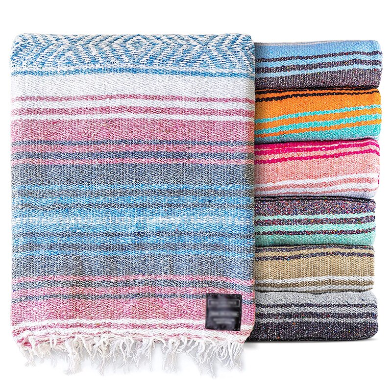 Manta de Yoga mexicana gruesa, toalla de Yoga, mantas de Pilates, suministros de entrenamiento de Fitness, Picnic en la playa, manta de Camping al aire libre, 150x200: Azul cielo