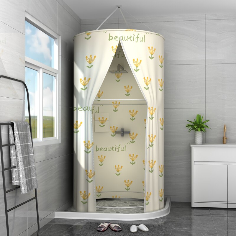 Aqumotic Tropische Groene Outdoor Bad Palm Douchegordijnen Badkamer Waterdicht Polyester Badkamer Gordijn Met Haken: YELLOW / dia 80cm