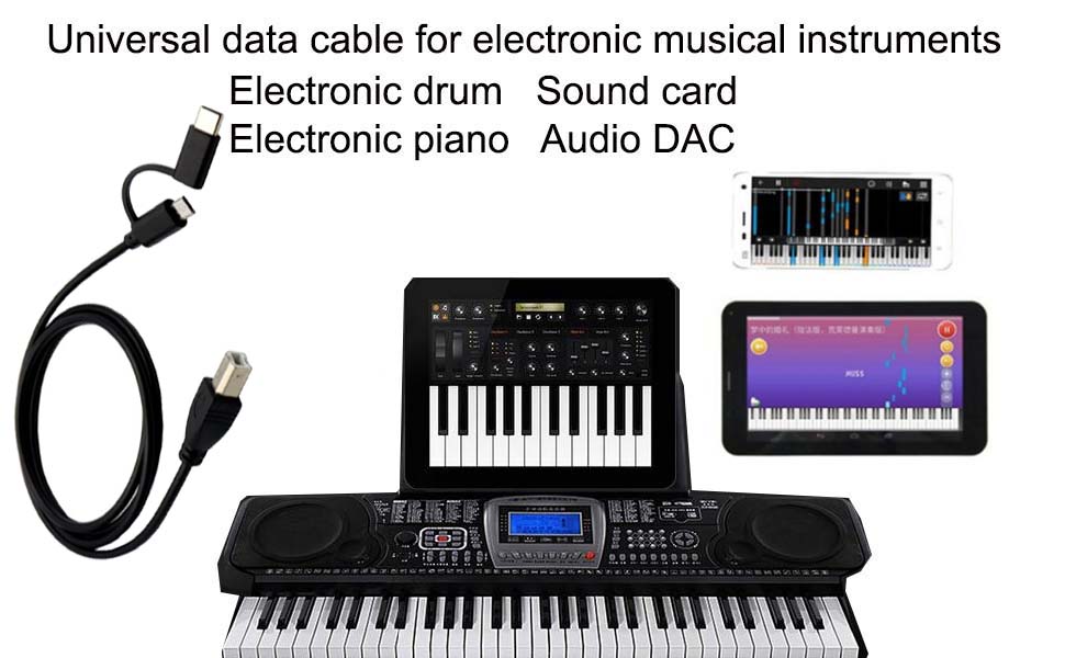 Micro usb 2.0 +  type c han til usb 2.0 type-b han otg kabel til telefon printer scanner elektronisk klaver og elektronisk tromme