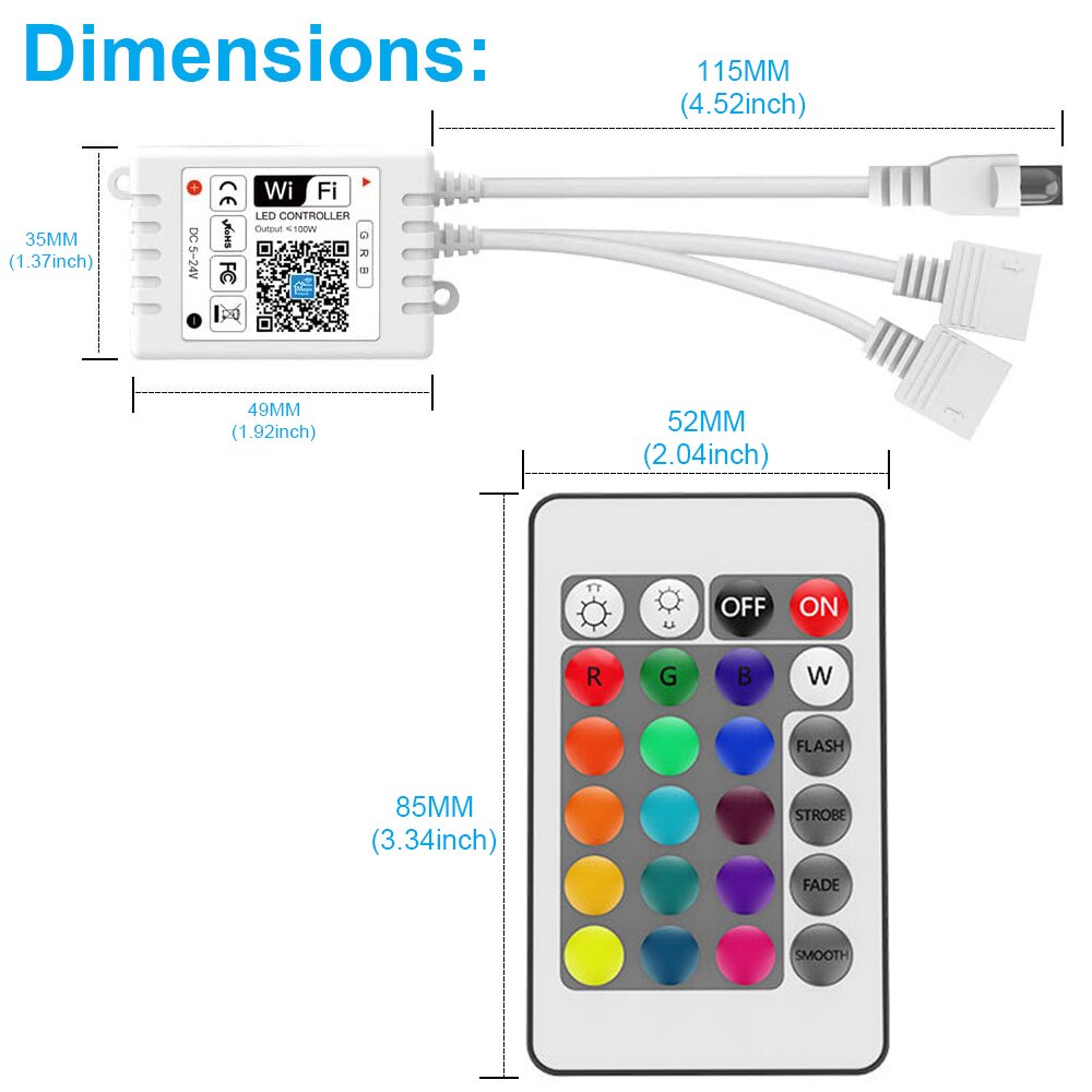 Magic Home-tira de luces LED RGB con Control remoto, 5-28V, Wifi, IR, 24 teclas, 2 vías de salida, APP, lámparas inteligentes