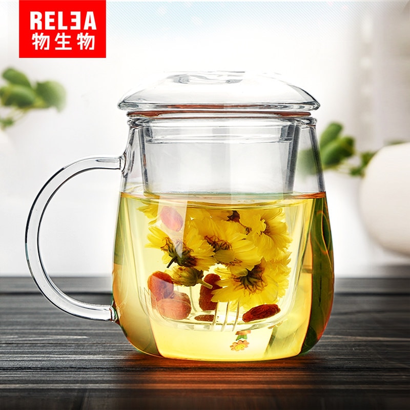 Klart glas krus glas kaffe te kop mælk juice krus med mesh te si infuser med filter tekande varmebestandige glas krus