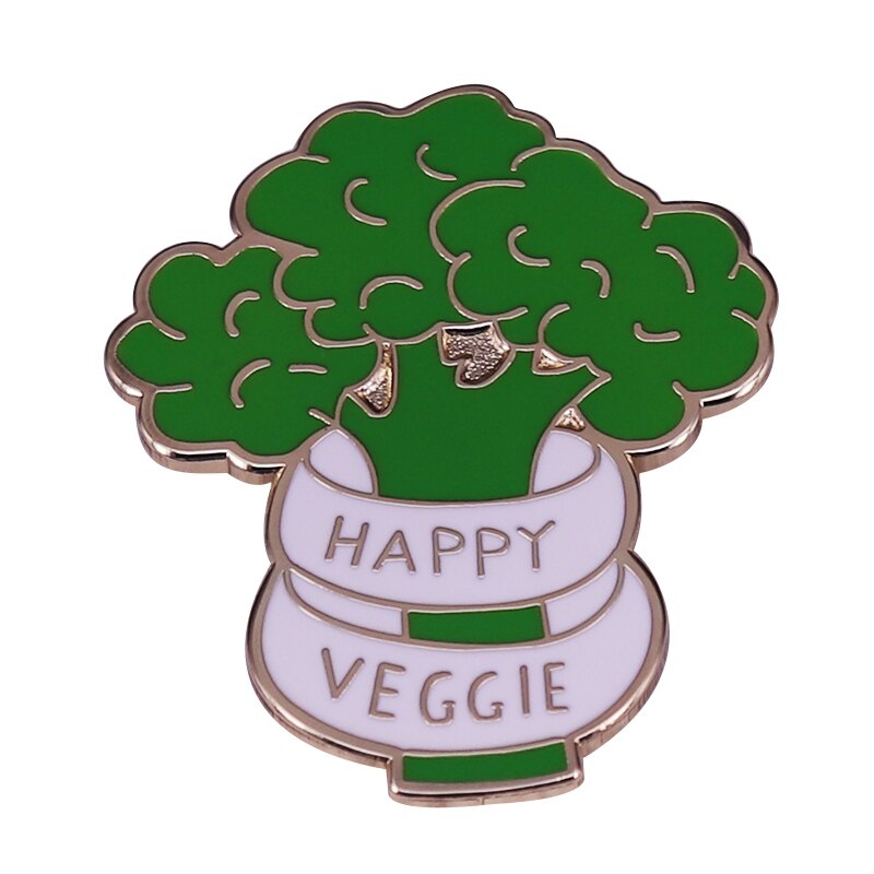 szczęśliwy Veggie emalia Szpilka brokuły odznaka wegańskie jedzenie broszka idealny wegetariańnarty prezent