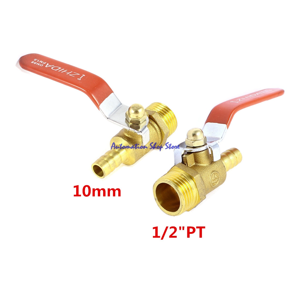 Brass 1/2PT Male Thread to 10mm Barb Hose Connector Full Port Ball Valve