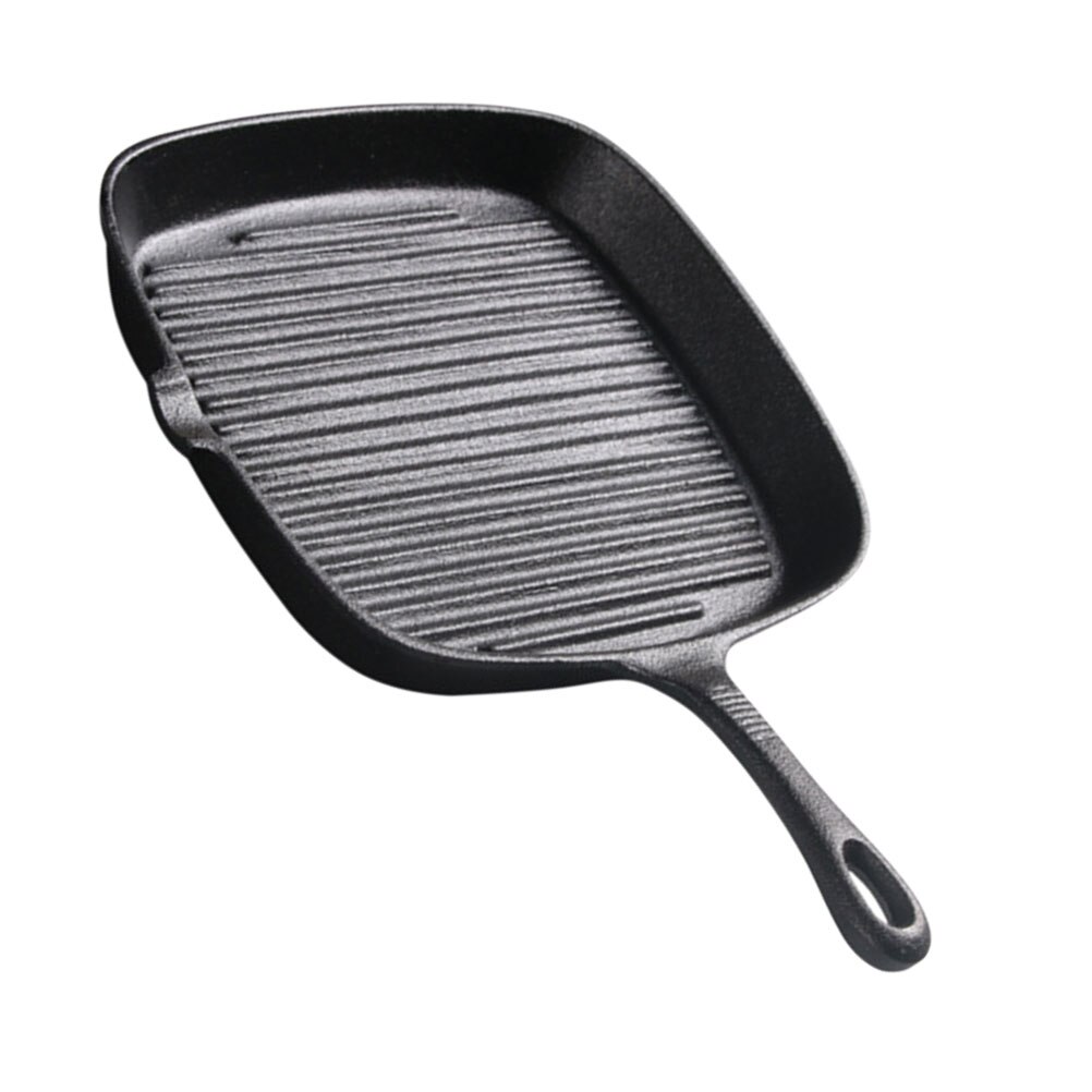 1 Pc Cast Iron Steak Frying Pan Safe Uncoated Non-stick Western Steak Pan (Black)