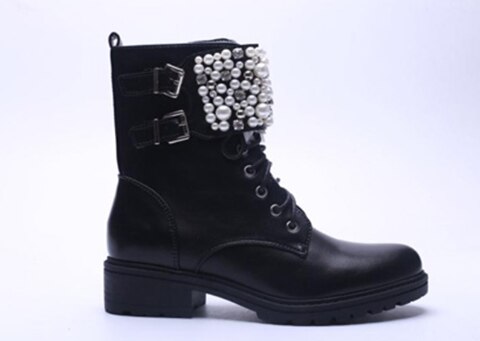 GOGD-bottines pour femme, bottines décoratives, plates à fermeture éclair, perles, bout rond: 11