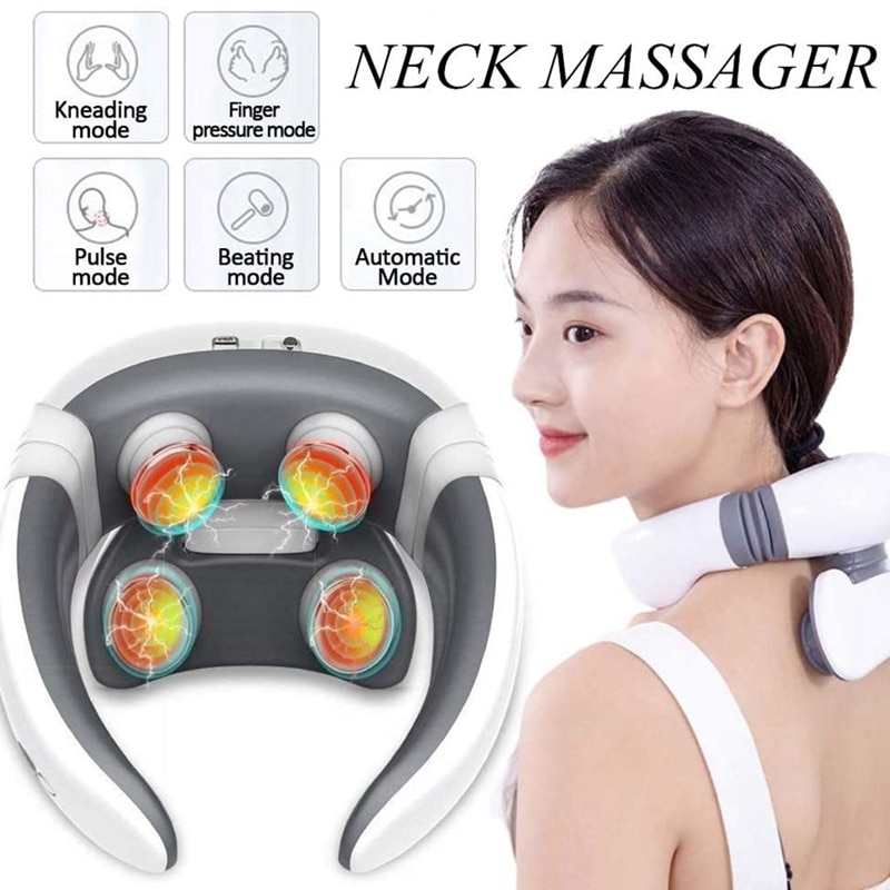 Smart 4d netic pulse elektrische nekmassager met infraroodverwarming, pijnverlichting en cervicale massage