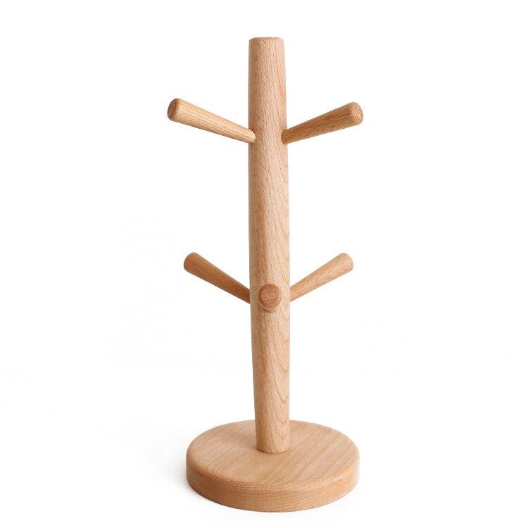 Wooden Coffee Cup Holder Beech Wood Tree Stand Rack 6 Cup Mug Holder Countertop Pantry Stands Mug Shelves Hanger Kitchen Display: Round base
