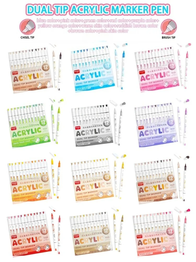 GUANGNA 168/12 Colors Direct Liquild Acrylic Gel Pen Large Capacity Highlight Morandi Multicolor Marker Pen School Stationery