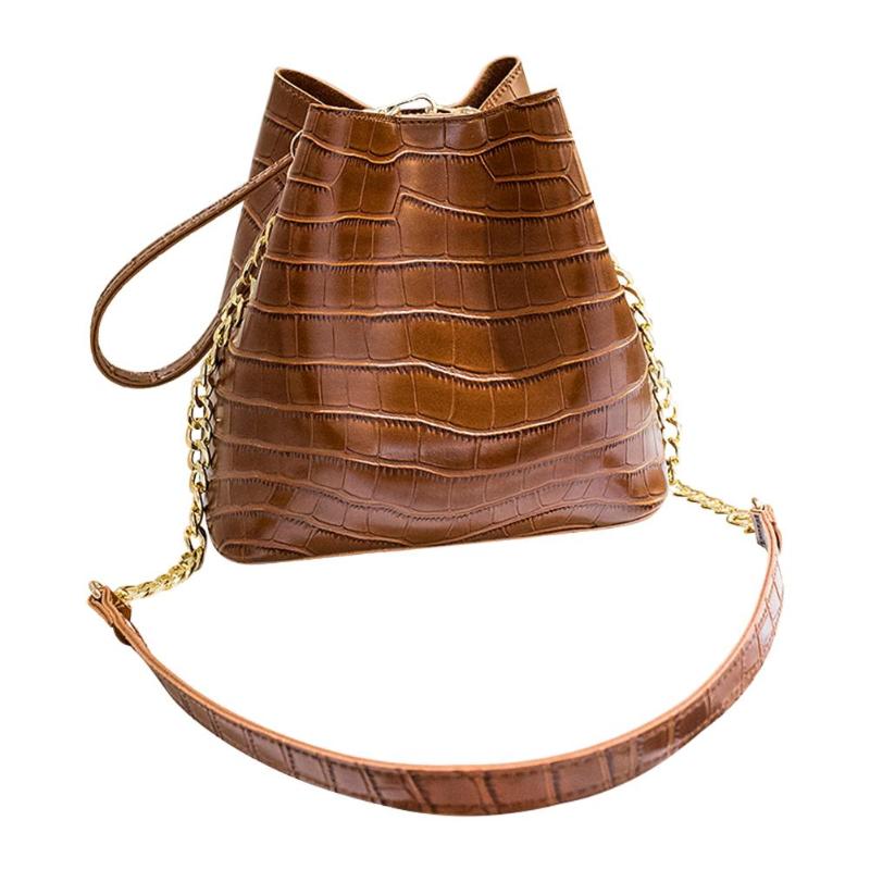 2pcs/set Alligator Pattern Shoulder Messenger Handbags Women PU Leather Bucket Crossbody Bags Solid Color Drawstring Clutch