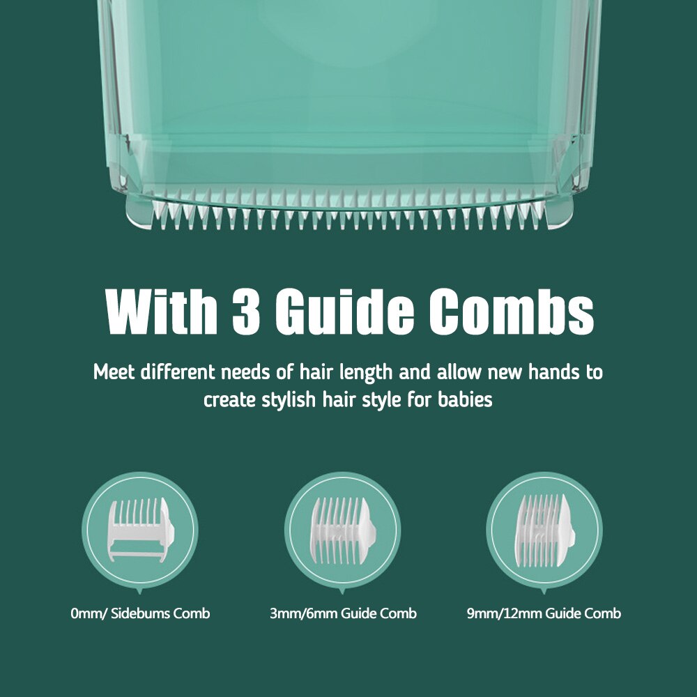Cortadora de pelo eléctrica para bebé, recortadora de pelo silenciosa, succión automática, IPX7, impermeable, con capa de corte de pelo, cepillo de limpieza, 3 peines de guía