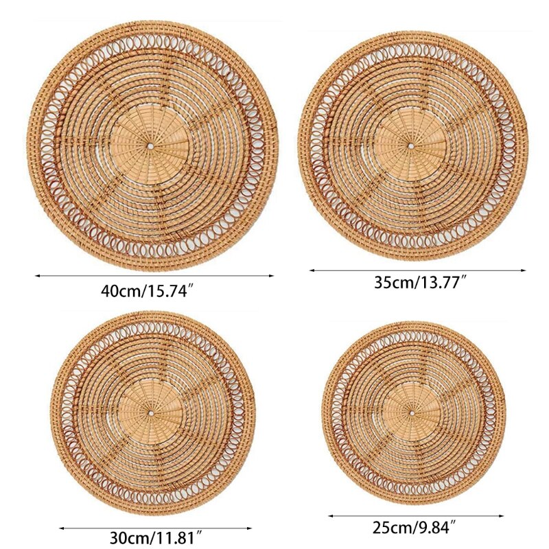 Handgemaakte geweven placemats - Set van 4 - Ronde onderzetters - Maïs