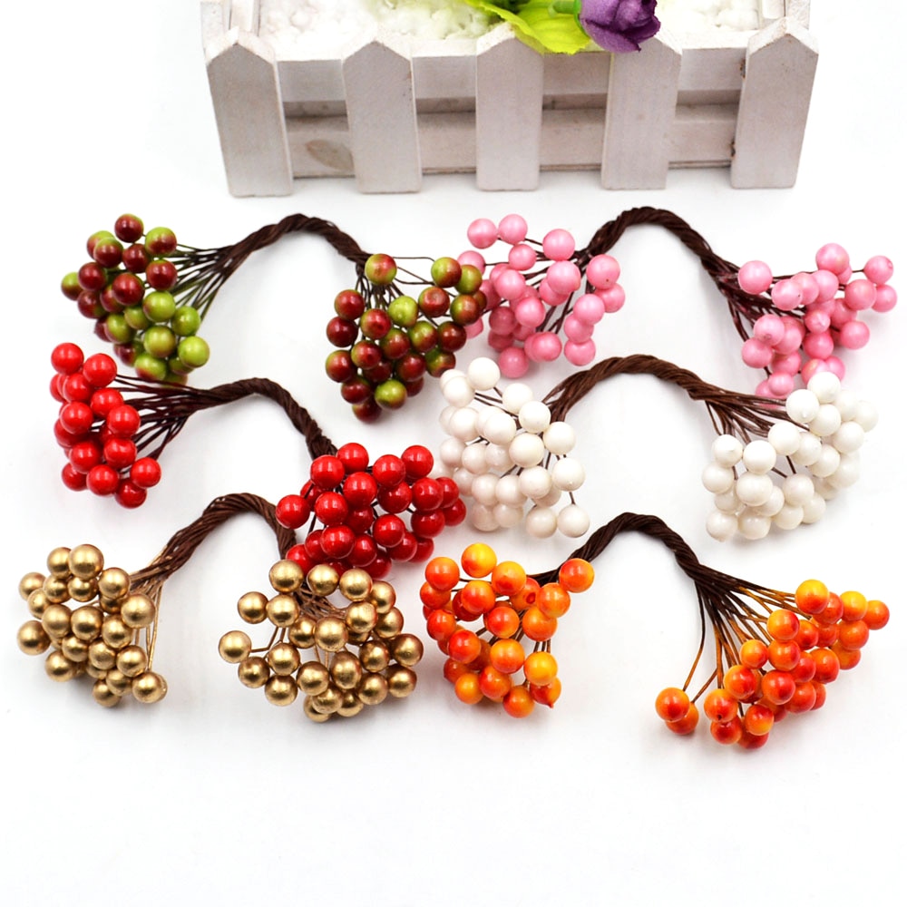 Fleurs artificielles Double tête 9 baies 25 pièces/lot | Décor de fête mariage, décoration artisanale pour bricolage, Scrapbooking