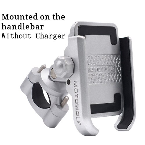 Motowolf Motorcycle Phone Holder With USB Power Charger Mobile Cell Phone Mount Motorbike Mountain Bike Holder Moto Accessories: Silver