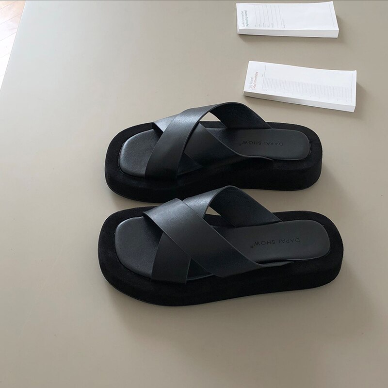 Gemengde kleuren kruisband hoogte toenemende dames sandalen verhoogde schoenen dames slippers net celebrity slip on dames sandalen