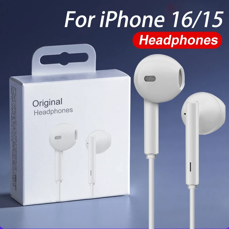 Originele Hoofdtelefoon Voor Apple iPhone 16 15 Pro Max 14 13 12 11 USB-C Lightning 3.5mm Bedrade Koptelefoon X XR 7 8 Telefoon Accessoires