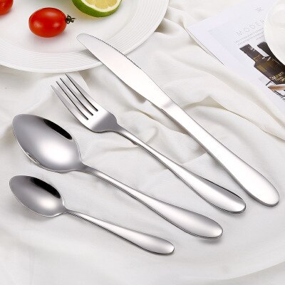 4 st/set färgglada bestick rostfritt stål porslin stek kniv gaffel sked middag västerländsk mat hq regnbåge bestick set: Silver-