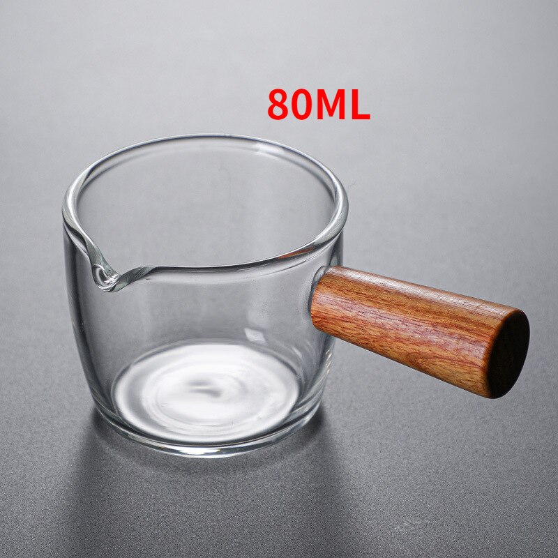 Stained Glass Wooden Handle Measuring Cup Espresso Glass Double Neck Bottle Milk Cup Wooden Handle Indexing: 80 ml