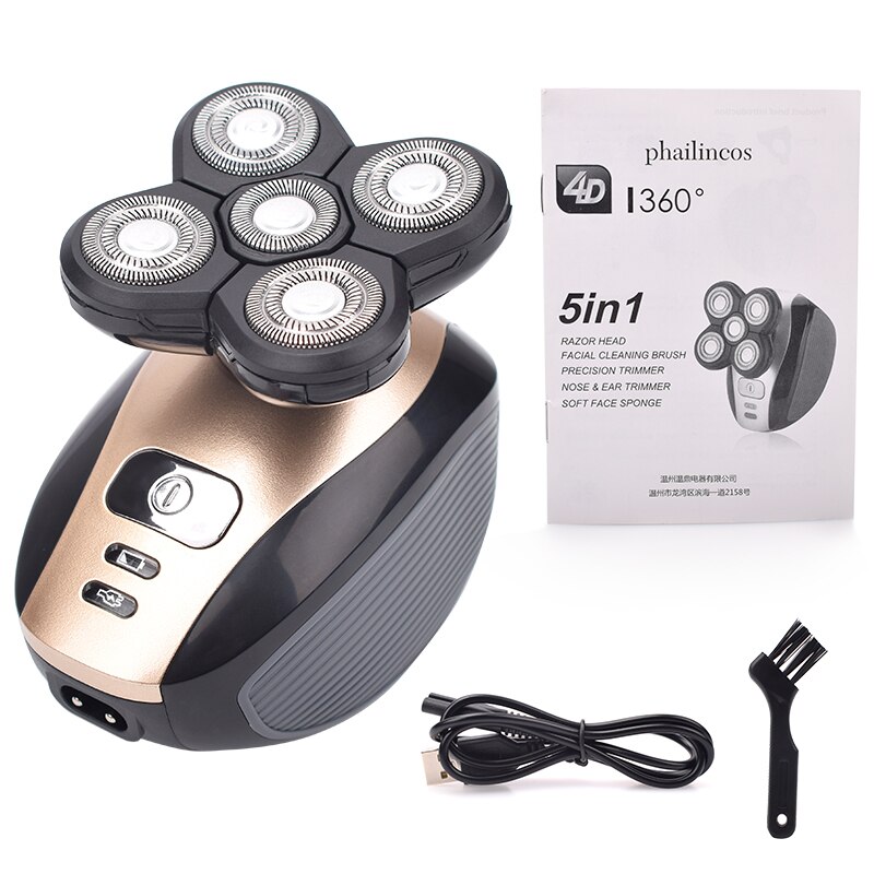 Máquina de afeitar eléctrica recargable para hombres, 5 en 1, con cinco cabezales flotantes, para el pelo, cortador de pelo de los oídos, cepillo de limpieza facial: Package B