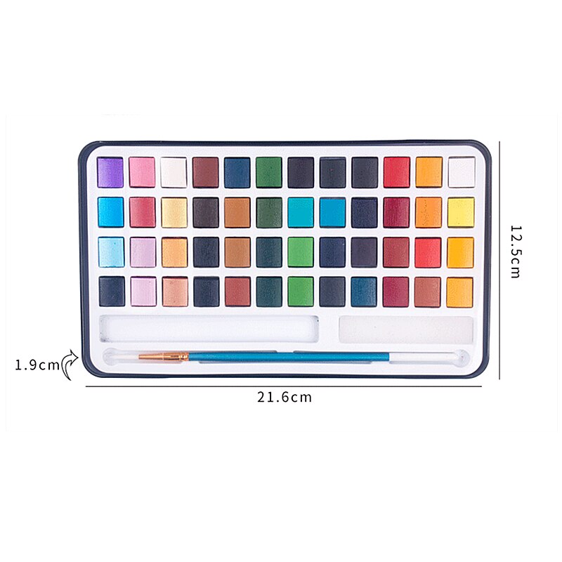 48 färger enfärgad akvarell set grundläggande neon glitter akvarell färg / metall färg solid akvarell färg för nybörjarteckning