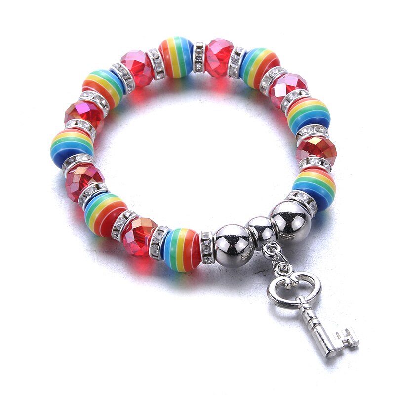 Pulsera con abalorios elásticos para niño y niña, brazalete con cuentas de colores, arcoíris, joyería fina: 17