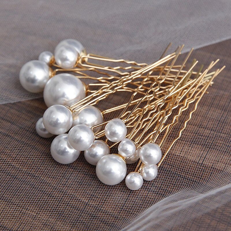 18 stk luksus runde perler bryllup hårnål og klip brude hårnåle brudepige hårstifter til kvinder smykker tilbehør: 18 stykker guld