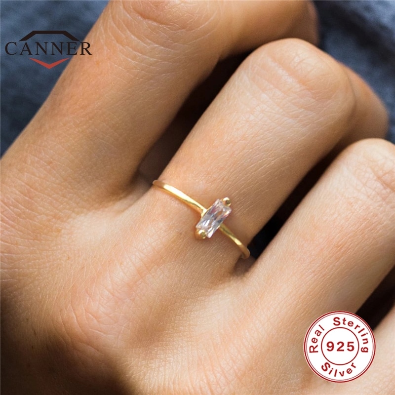 Eenvoudige Geometrische Cubic Crystal Zircon Gold Trouwringen Voor Vrouwen 925 Sterling Zilveren Engagement Partij Ringen Mode-sieraden