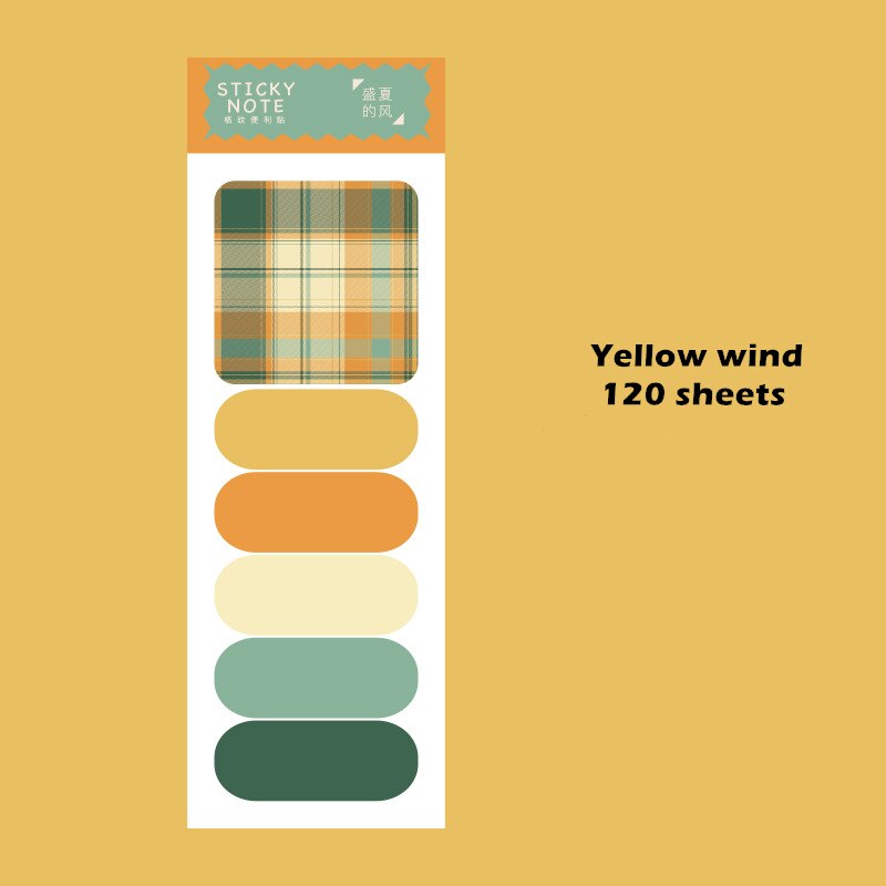 120 Vellen Tuin Bloem Plaid Sticky Notes Multi Kleur Rooster Index Stickers Lijm Memo Pad Notepad Kantoor School A6549: Yellow wind