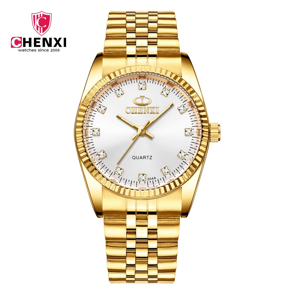 Chenxi-reloj dorado de cuarzo para hombre y mujer, cronógrafo de acero inoxidable, , 004a