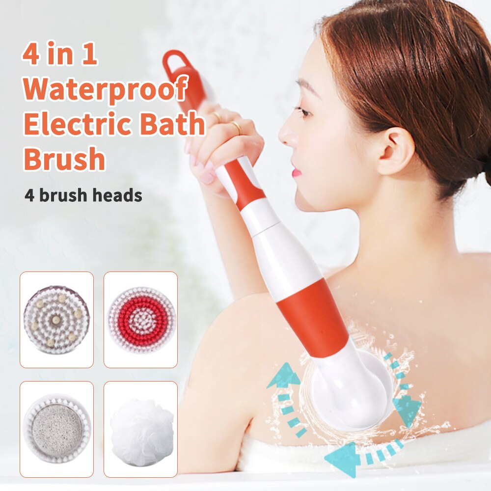 Elektrische Bad Borstel Lange Steel Back Massage Scrubber Douche Borstel Verwijderen Exfoliërende Badkamer Douche Wassen Tool