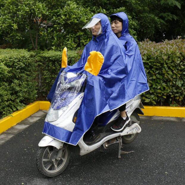Øg den dobbelte motorcykelponcho med stor randen og fortykket el-køretøj udendørs regnfrakke: Blå