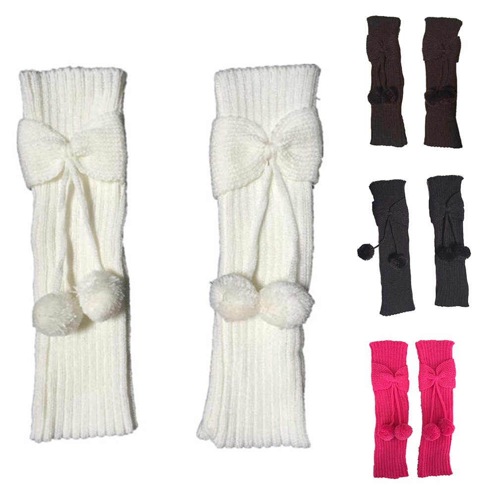 Calentadores de piernas de punto con pompón y lazo para niños y niñas, , calcetines, puños