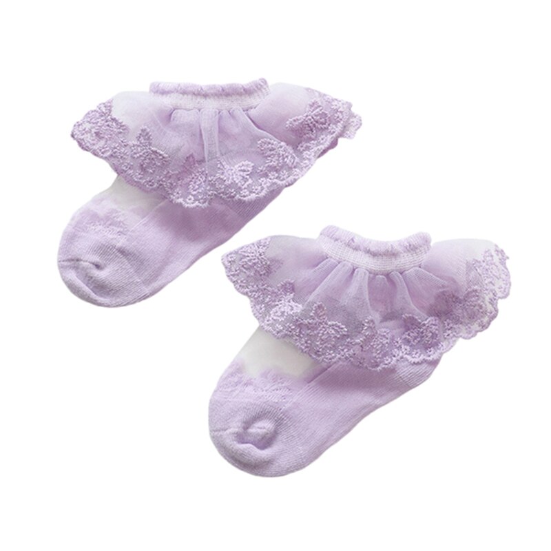 Baby Girl Frilly Lace Tutu Socks Breathable Infant Newborn Toddler Lace Ruffle Ankle Socks Baby Stuff Kids: Purple  / L