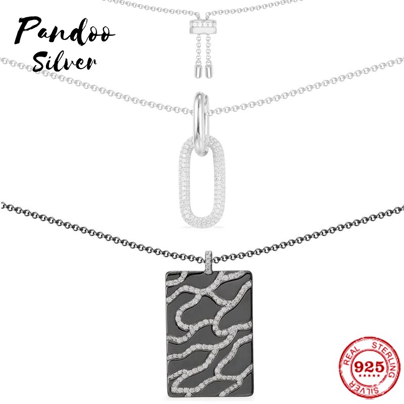 S925 sterling zilveren sieraden 1:1 kopieën, ketting, camouflage verstelbare ketting, donkergrijze zilveren sieraden