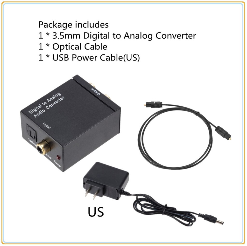 Inioiczmt Digitale Audio Analoog Converter Audio Optical Fiber Toslink Coaxal Signaal Naar Av R/L Audio Decoder Spdif dac Amplifer: US Plug
