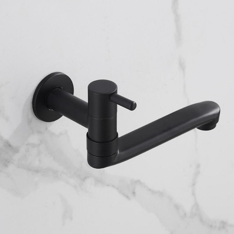Mop Slot Tap Black Brass Single Hole Hidden Wall Mounted Lengthen Rotary Basin Faucet For Balcony Garden Outdoor Single Cold Tap