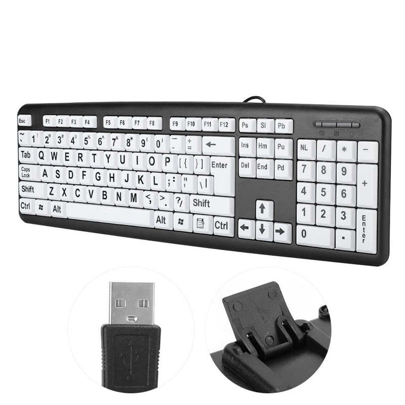 keyboard Black Low Vision Keyboard USB Wired Old People Keyboard with White Large Print Keys keyboard cover qwerty