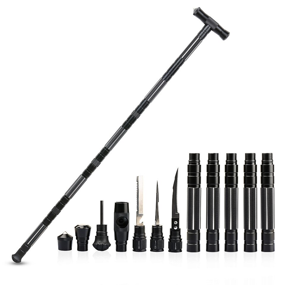 Alpenstock wielofunkcyjny sierp ryby włócznia typu T cztery-sekcja trzymać sześciu sekcji kij z nóż narzędzia samochodowe narzędzia robić materiały zewnętrzne