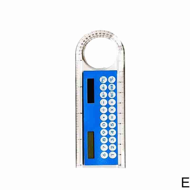Mini Ultra-thin Straight Ruler With Solar Calculator Supplies Magnifier 10cm Office Calculator Multifunction School I7B8: dark blue	