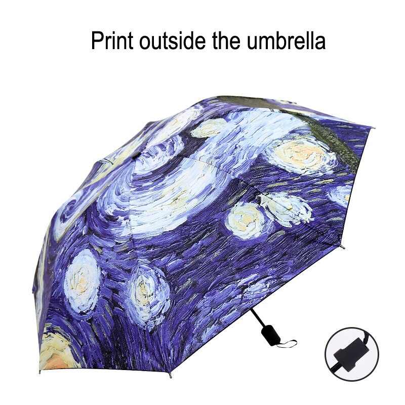 Parapluie de peinture à l&#39;huile Van Gogh pour femmes, la nuit étoilée, Parasol artistique féminin, soleil et pluie: Design-2