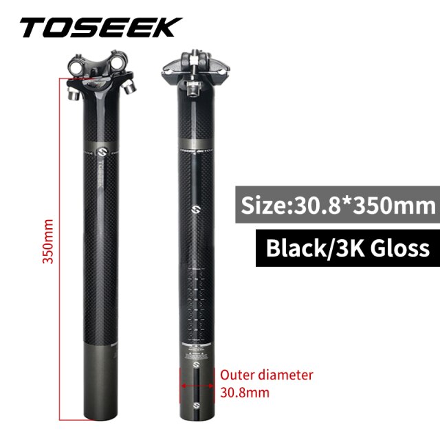 TOSEEK-sillín 100% de fibra de carbón mate 3K, superligera, Piezas para sillín de bicicleta de montaña o carretera, 27,2/30,8/31,6x350/400 MM: gloss 30.8-350mm