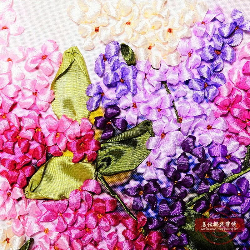 Vase à fleurs hortensia broderie bricolage | Rubans décoratifs, kit de point de croix, artisanat cousue, décor de salon,